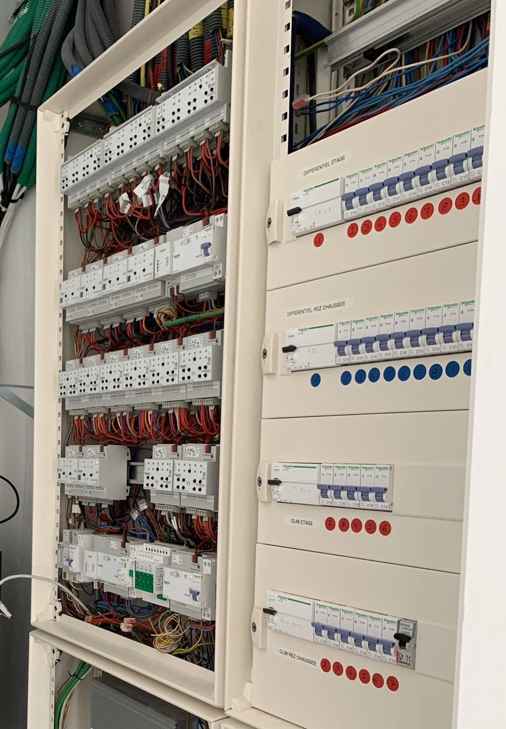 Photo de l'armoire après le recâblage des modules KNX